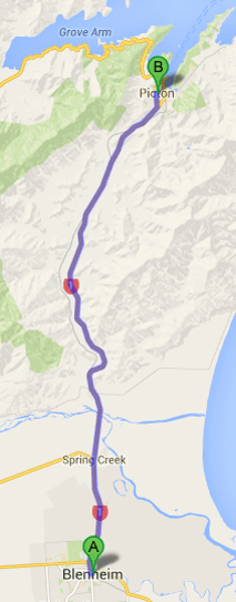 nz d2 Blenheim to Picton map